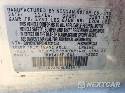 Zdjęcie 12 z 12 samochodu: 2017 NISSAN VERSA 1.6 S VIN:3N1CN7AP0HL831454 - miniatura