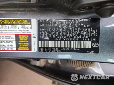 Zdjęcie 12 z 12 samochodu: 2012 TOYOTA CAMRY XLE VIN:4T4BF1FK5CR270586 - miniatura