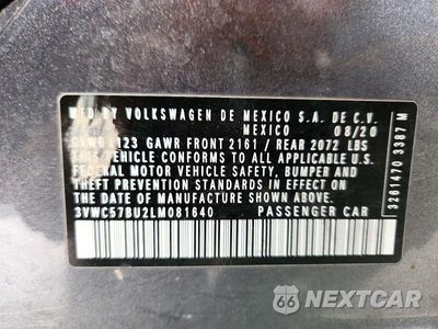 Zdjęcie 12 z 12 samochodu: 2020 VOLKSWAGEN JETTA S VIN:3VWC57BU2LM081640 - miniatura