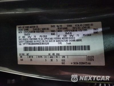 Zdjęcie 12 z 12 samochodu: 2022 FORD F250 SUPER DUTY VIN:1FT7W2B69NEE80320 - miniatura