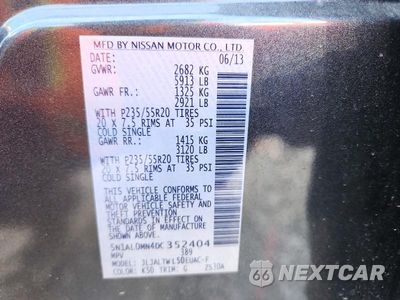 Zdjęcie 13 z 13 samochodu: 2013 INFINITI JX35 BASE VIN:5N1AL0MN4DC352404 - miniatura