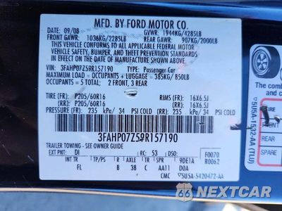 Zdjęcie 13 z 13 samochodu: 2009 FORD FUSION SE VIN:3FAHP07Z59R157190 - miniatura