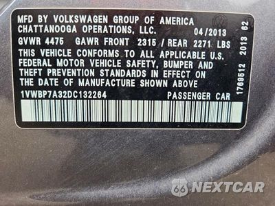 Zdjęcie 12 z 12 samochodu: 2013 VOLKSWAGEN PASSAT SE VIN:1VWBP7A32DC132264 - miniatura
