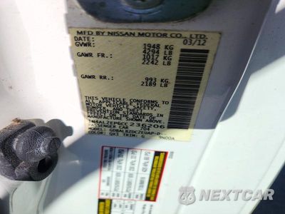 Zdjęcie 12 z 12 samochodu: 2012 NISSAN ALTIMA 2.5 S VIN:1N4AL2EP6CC236206 - miniatura