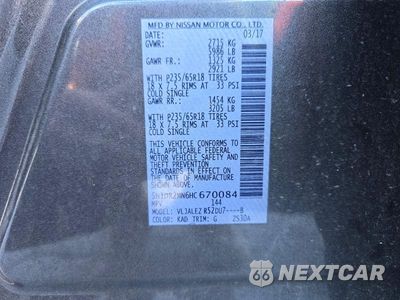 Zdjęcie 13 z 13 samochodu: 2017 NISSAN PATHFINDER SV VIN:5N1DR2MN6HC670084 - miniatura
