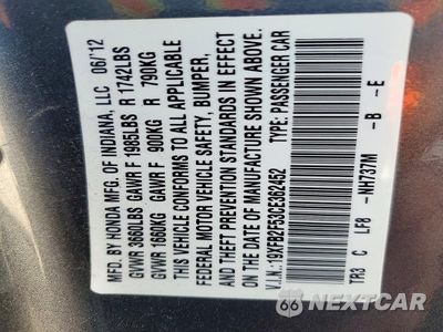 Zdjęcie 13 z 13 samochodu: 2012 HONDA CIVIC LX VIN:19XFB2F53CE362452 - miniatura