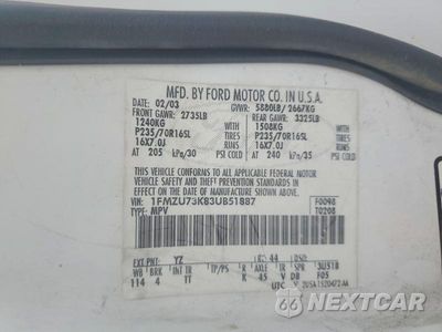 Zdjęcie 13 z 13 samochodu: 2003 FORD EXPLORER XLT VIN:1FMZU73K83UB51887 - miniatura