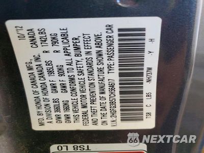 Zdjęcie 12 z 12 samochodu: 2012 HONDA CIVIC LX VIN:2HGFG3B57CH564617 - miniatura