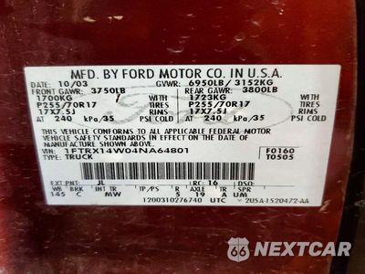 Zdjęcie 13 z 13 samochodu: 2004 FORD F150 VIN:1FTRX14W04NA64801 - miniatura