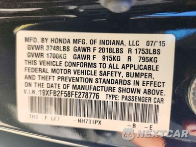 Zdjęcie 12 z 12 samochodu: 2015 HONDA CIVIC LX VIN:19XFB2F58FE278776 - miniatura