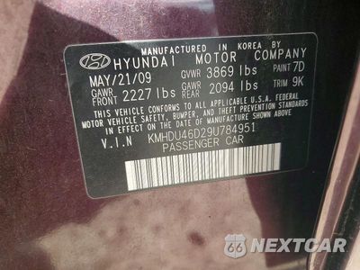 Zdjęcie 12 z 12 samochodu: 2009 HYUNDAI ELANTRA GLS VIN:KMHDU46D29U784951 - miniatura