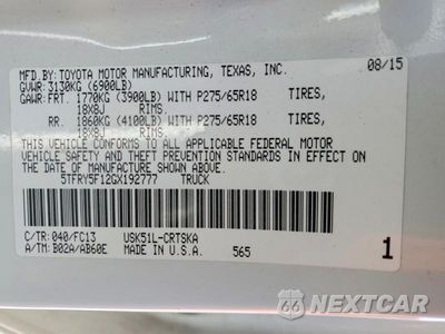 Zdjęcie 12 z 12 samochodu: 2016 TOYOTA TUNDRA SR5 VIN:5TFRY5F12GX192777 - miniatura