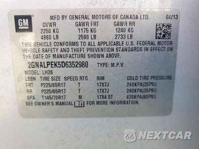 Zdjęcie 14 z 14 samochodu: 2013 CHEVROLET EQUINOX LT VIN:2GNALPEK5D6352980 - miniatura