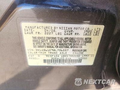 Zdjęcie 12 z 12 samochodu: 2008 NISSAN SENTRA 2.0 VIN:3N1AB61E98L706557 - miniatura
