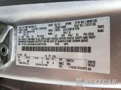 Zdjęcie 13 z 13 samochodu: 2013 FORD ESCAPE SEL VIN:1FMCU9H94DUD87039 - miniatura