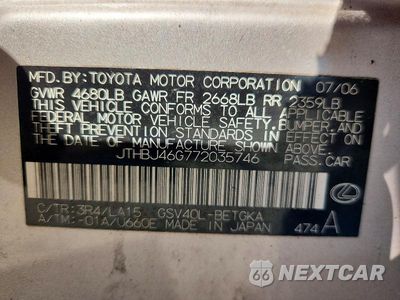 Zdjęcie 12 z 12 samochodu: 2007 LEXUS ES 350 VIN:JTHBJ46G772035746 - miniatura