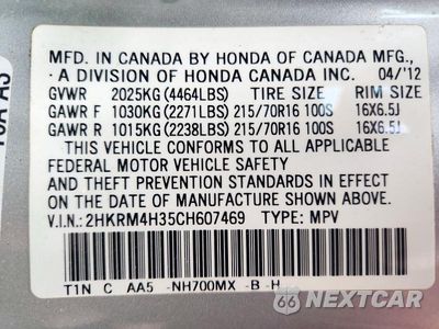 Zdjęcie 14 z 14 samochodu: 2012 HONDA CR-V LX VIN:2HKRM4H35CH607469 - miniatura