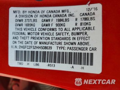 Zdjęcie 13 z 13 samochodu: 2017 HONDA CIVIC LX VIN:2HGFC2F52HH508639 - miniatura