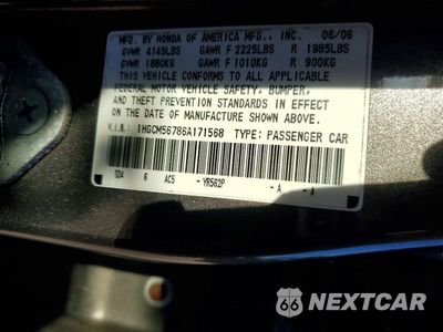 Zdjęcie 12 z 12 samochodu: 2006 HONDA ACCORD EX VIN:1HGCM56786A171568 - miniatura