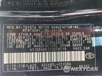 Zdjęcie 12 z 12 samochodu: 2026 TOYOTA CAMRY XLE VIN:4T1DBADK1TU558719 - miniatura