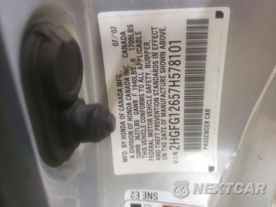 Zdjęcie 12 z 12 samochodu: 2007 HONDA CIVIC LX VIN:2HGFG12657H578101 - miniatura