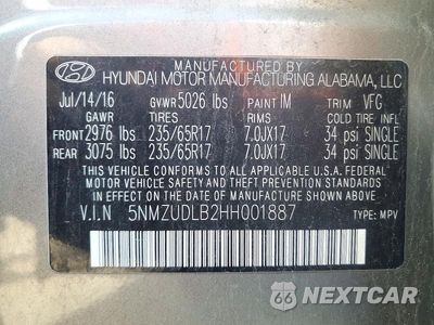 Zdjęcie 13 z 13 samochodu: 2017 HYUNDAI SANTA FE SPORT 2.4L VIN:5NMZUDLB2HH001887 - miniatura