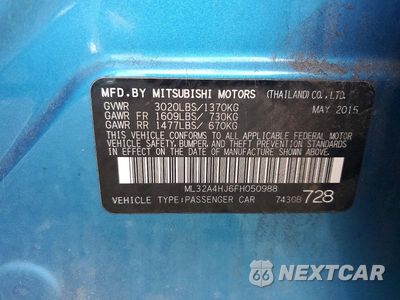 Zdjęcie 12 z 12 samochodu: 2015 MITSUBISHI MIRAGE ES VIN:ML32A4HJ6FH050988 - miniatura