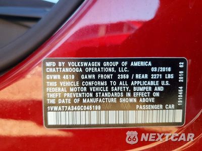 Zdjęcie 12 z 12 samochodu: 2016 VOLKSWAGEN PASSAT S VIN:1VWAT7A34GC045199 - miniatura