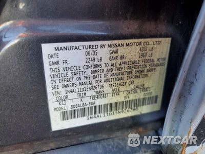 Zdjęcie 12 z 12 samochodu: 2005 NISSAN ALTIMA 2.5 VIN:1N4AL11D15N926796 - miniatura