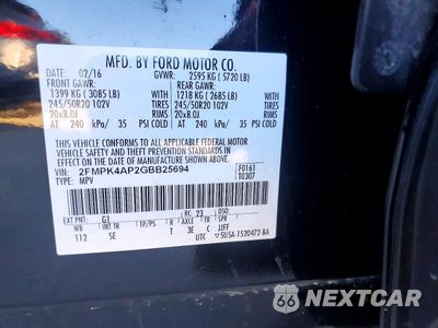 Zdjęcie 12 z 12 samochodu: 2016 FORD EDGE SPORT VIN:2FMPK4AP2GBB25694 - miniatura