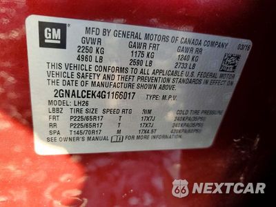 Zdjęcie 13 z 13 samochodu: 2016 CHEVROLET EQUINOX LT VIN:2GNALCEK4G1166017 - miniatura