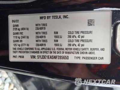 Zdjęcie 12 z 12 samochodu: 2022 TESLA MODEL 3 VIN:5YJ3E1EA5NF285650 - miniatura