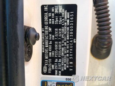 Zdjęcie 13 z 13 samochodu: 2011 KIA SORENTO EX VIN:5XYKUCA13BG031651 - miniatura