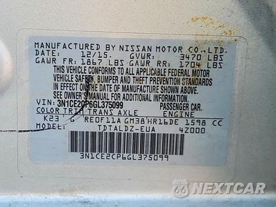 Zdjęcie 12 z 12 samochodu: 2016 NISSAN VERSA NOTE SV VIN:3N1CE2CP6GL375099 - miniatura