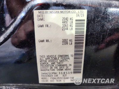 Zdjęcie 12 z 12 samochodu: 2019 NISSAN LEAF SV VIN:1N4AZ1CP9KC314519 - miniatura