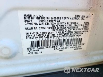Zdjęcie 14 z 14 samochodu: 2014 MITSUBISHI OUTLANDER SPORT ES VIN:4A4AR3AU0EE033547 - miniatura