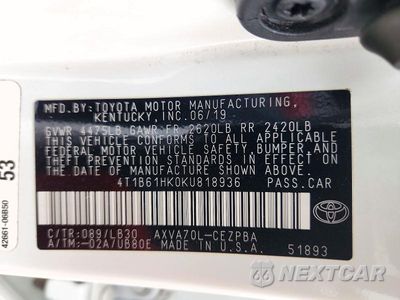 Zdjęcie 12 z 12 samochodu: 2019 TOYOTA CAMRY XSE VIN:4T1B61HK0KU818936 - miniatura