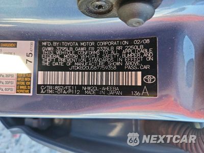Zdjęcie 12 z 12 samochodu: 2008 TOYOTA PRIUS BASE VIN:JTDKB20U587759358 - miniatura