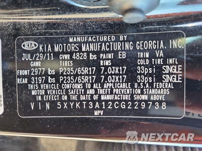 Zdjęcie 13 z 13 samochodu: 2012 KIA SORENTO LX VIN:5XYKT3A12CG229738 - miniatura