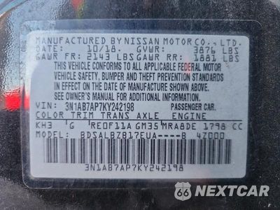 Zdjęcie 12 z 12 samochodu: 2019 NISSAN SENTRA S VIN:3N1AB7AP7KY242198 - miniatura
