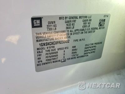 Zdjęcie 13 z 13 samochodu: 2015 CHEVROLET TAHOE K1500 LTZ VIN:1GNSKCKC0FR230452 - miniatura