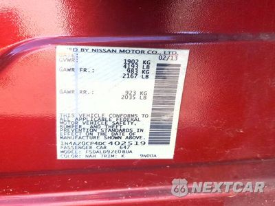 Zdjęcie 12 z 12 samochodu: 2013 NISSAN LEAF S VIN:1N4AZ0CP4DC402519 - miniatura