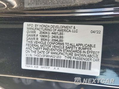 Zdjęcie 13 z 13 samochodu: 2022 HONDA ACCORD TOURING HYBRID VIN:1HGCV3F96NA021203 - miniatura