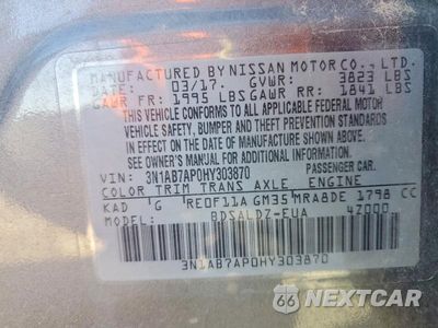 Zdjęcie 12 z 12 samochodu: 2017 NISSAN SENTRA SV VIN:3N1AB7AP0HY303870 - miniatura