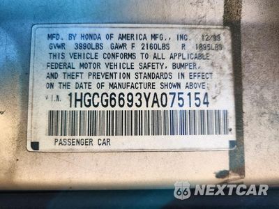 Zdjęcie 12 z 12 samochodu: 2000 HONDA ACCORD SE VIN:1HGCG6693YA075154 - miniatura