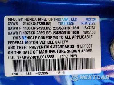 Zdjęcie 14 z 14 samochodu: 2020 HONDA CR-V EXL VIN:7FARW2H81LE012888 - miniatura
