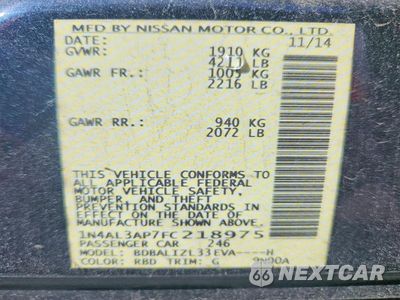 Zdjęcie 12 z 12 samochodu: 2015 NISSAN ALTIMA 2.5 SV VIN:1N4AL3AP7FC218975 - miniatura