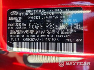 Zdjęcie 13 z 13 samochodu: 2018 HYUNDAI KONA SEL VIN:KM8K62AA7JU161588 - miniatura