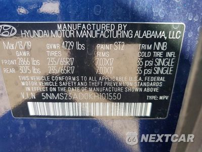 Zdjęcie 14 z 14 samochodu: 2019 HYUNDAI SANTA FE SE VIN:5NMS23AD0KH101550 - miniatura