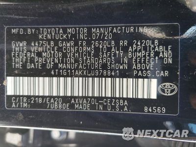 Zdjęcie 12 z 12 samochodu: 2020 TOYOTA CAMRY SE VIN:4T1G11AKXLU978841 - miniatura